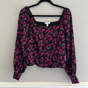NWT Leith Satin Blouse (black wildflower)